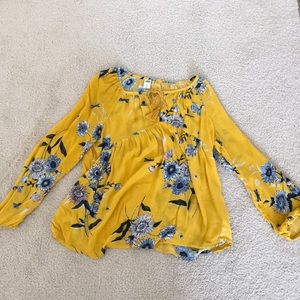 Yellow Old Navy Blouse With Flower Decal